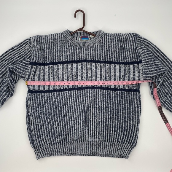 VTG Sweater Graphix Navy Light Blue Ribbed Knit 80s-90s Crewneck Grandpa… - Picture 12 of 13